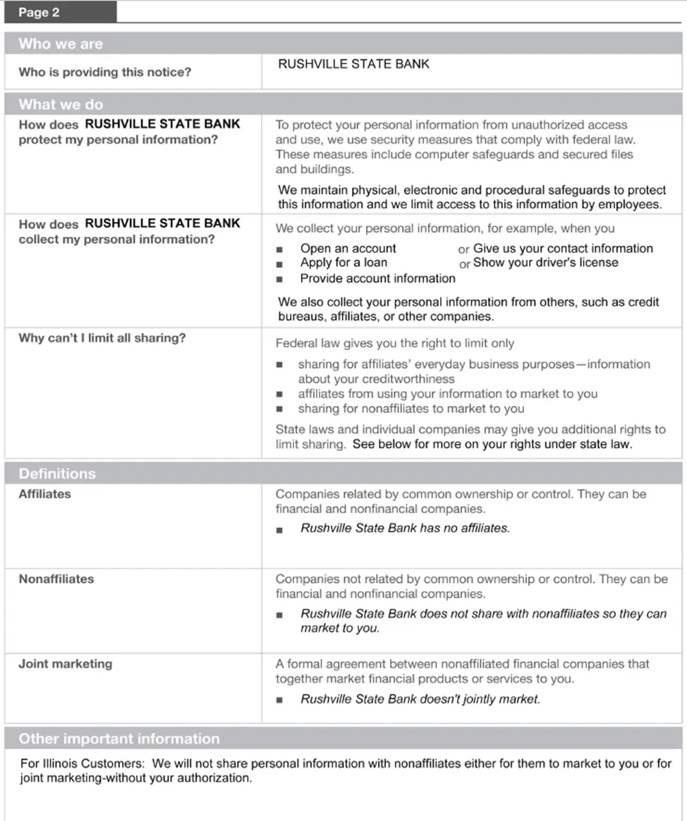 Rushville State Bank Privacy Notice, Page 2