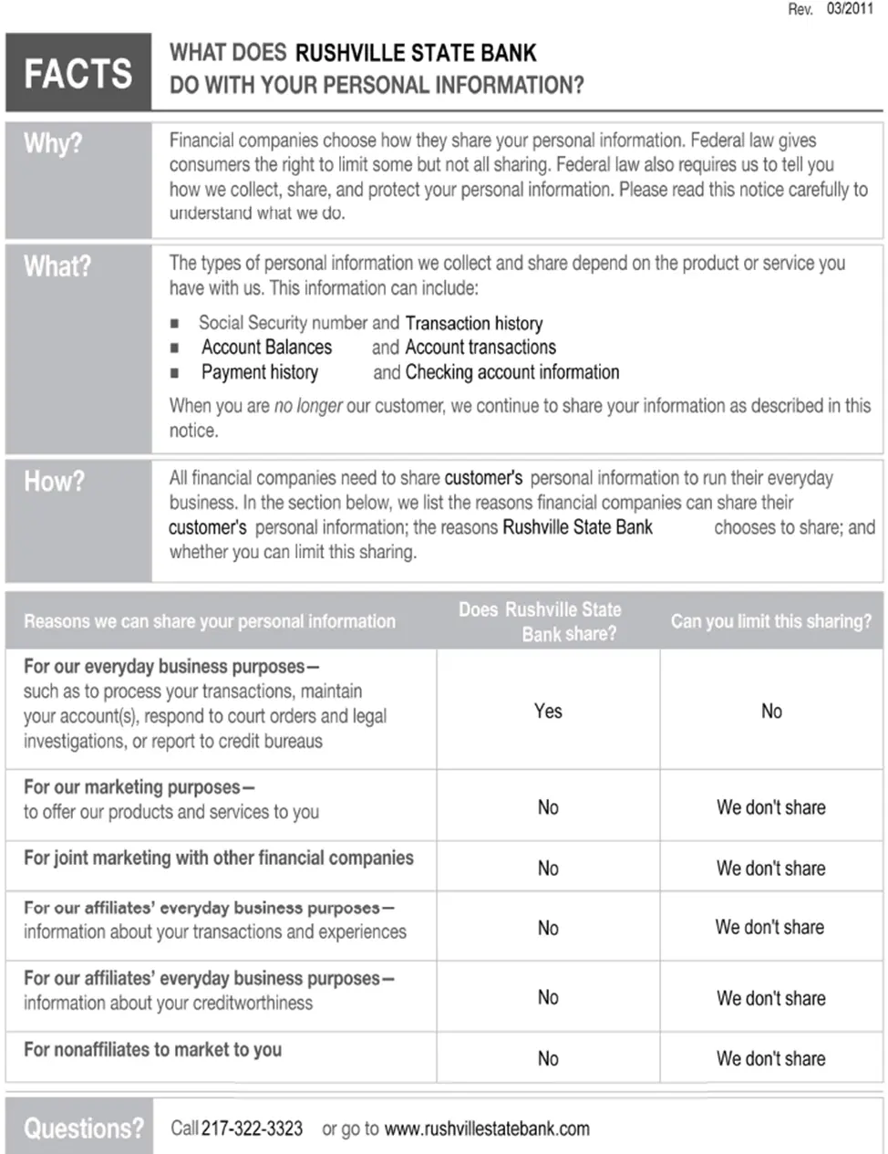 What does Rushville State Bank do with your personal information?